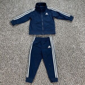 Adidas Kid's 10M Navy Blue 3-Stripe Tricot Tracksuit Jacket and Pants Set
